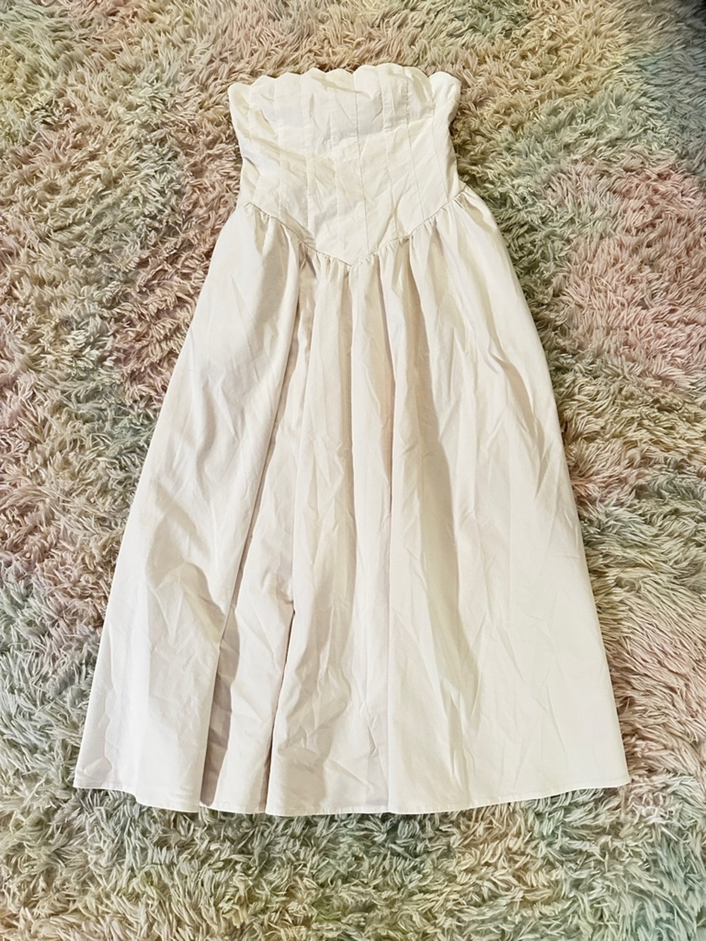NEW BHLDN Strapless Magic Fabric Basque-Waist Midi Off-White Dress Size Small - Picture 4 of 14